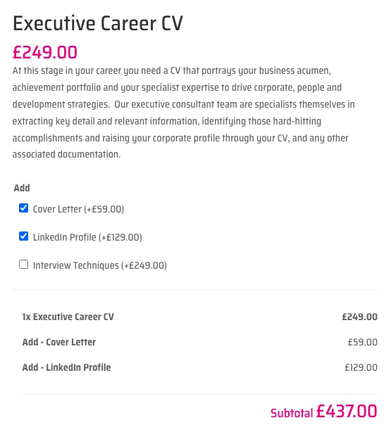 service package - Executive Career CV+